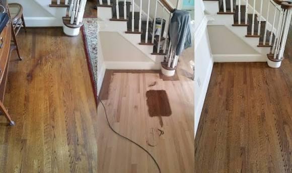 Hardwood floor staining renovation project
